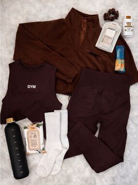 Chocolate Brown Lover Girl Workout Bundle | Luxe Gym Set + Cozy Layer | Size S/M